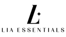 Black logo text reading 'LIA ESSENTIALS' with a stylized letter L and small star detail on a plain white background.